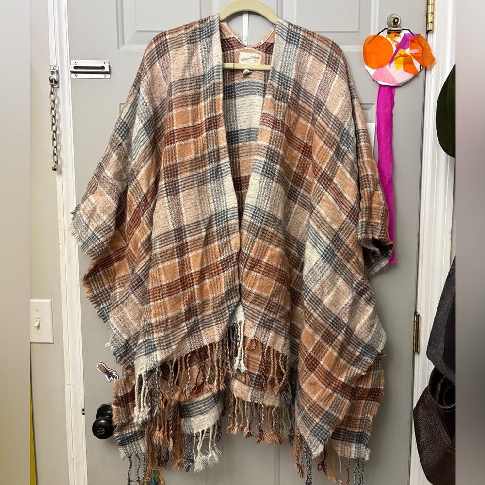 Universal Thread Plaid Fringe Shawl